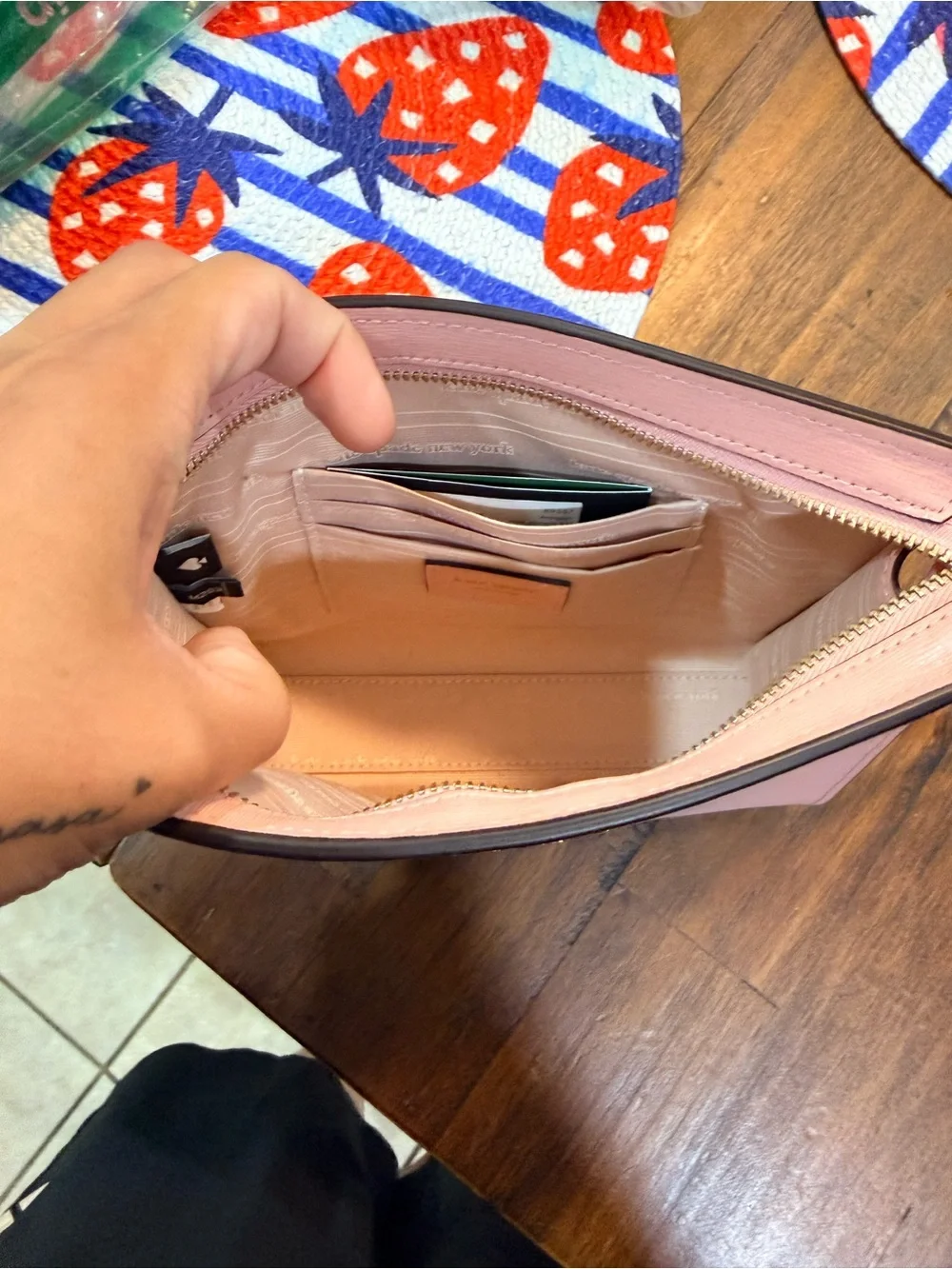 kate spade Pink Saffiano Leather Wristlet Clutch